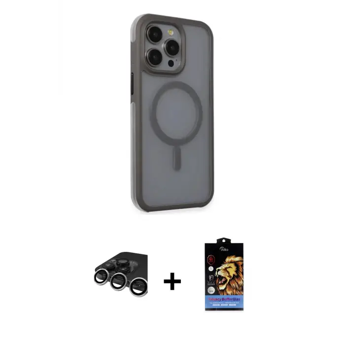 ieg™ iPhone 15 Pro Max Kılıf Çekirdek Yansıma Prime - Siyah Buffer Hayalet Cam Ekran Koruyucu + Raze Metal Kamera Lens - GS