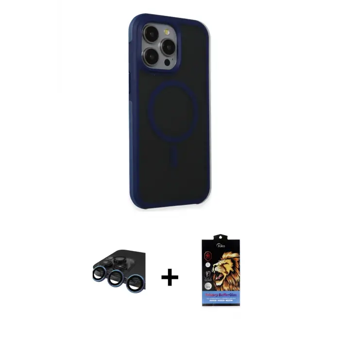 ieg™ iPhone 15 Pro Max Kılıf Çekirdek Yansıma Prime - Siyah Buffer Hayalet Cam Ekran Koruyucu + Raze Metal Kamera Lens - LT