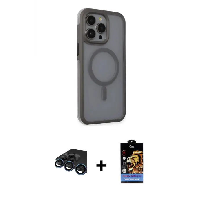 ieg™ iPhone 15 Pro Max Kılıf Çekirdek Yansıma Prime - Siyah Buffer Hayalet Cam Ekran Koruyucu + Raze Metal Kamera Lens - LT