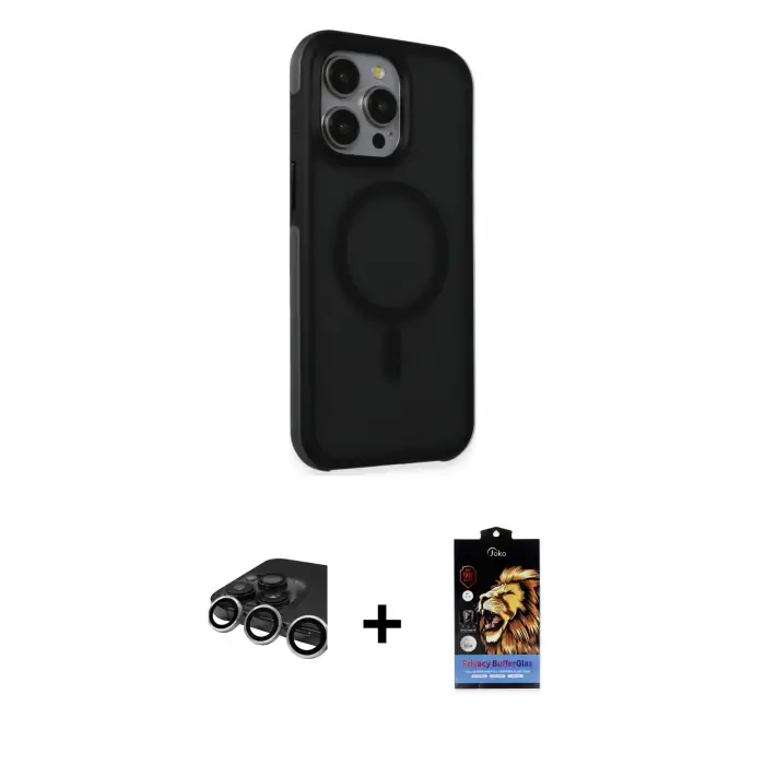ieg™ iPhone 15 Pro Max Kılıf Çekirdek Yansıma Prime - Siyah Buffer Hayalet Cam Ekran Koruyucu + Raze Metal Kamera Lens - GS