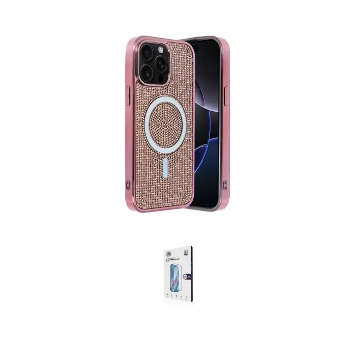 ieg™ iPhone 15 Pro Max Kılıf Eksen Çizgi - Siyah Bilvis 0.18mm Plus Cam Ekran Koruyucu
