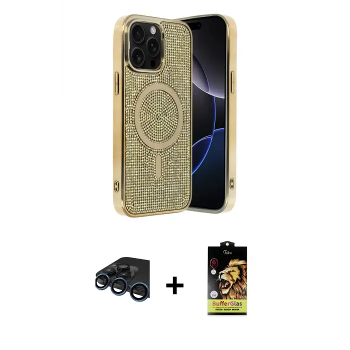 ieg™ iPhone 15 Pro Max Kılıf Eksen Çizgi - Siyah Buffer Cam Ekran Koruyucu + Raze Metal Kamera Lens - LT