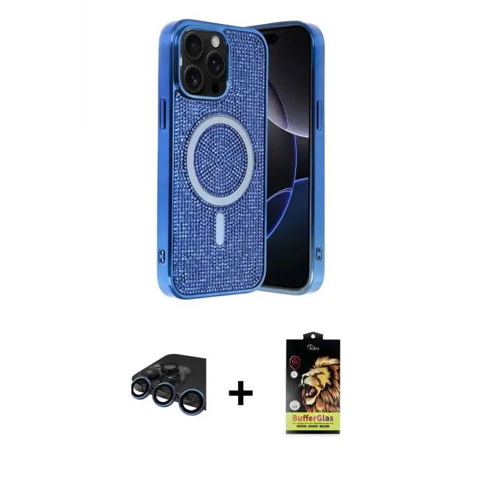 ieg™ iPhone 15 Pro Max Kılıf Eksen Çizgi - Siyah Buffer Cam Ekran Koruyucu + Raze Metal Kamera Lens - LT
