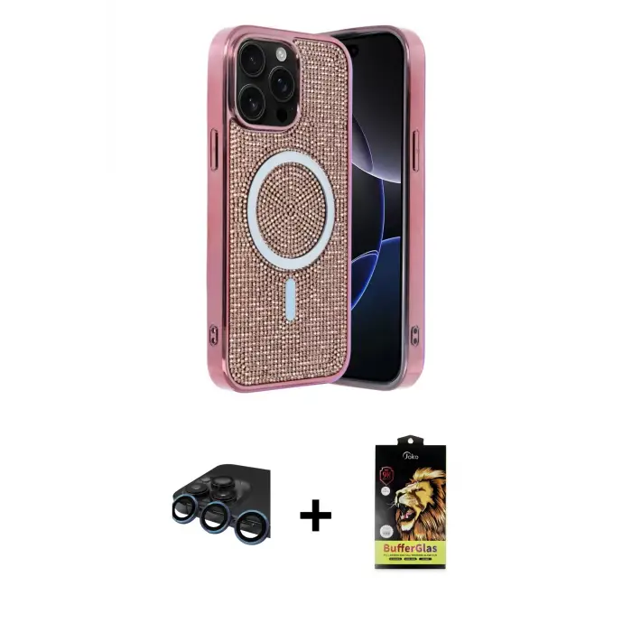 ieg™ iPhone 15 Pro Max Kılıf Eksen Çizgi - Siyah Buffer Cam Ekran Koruyucu + Raze Metal Kamera Lens - LT