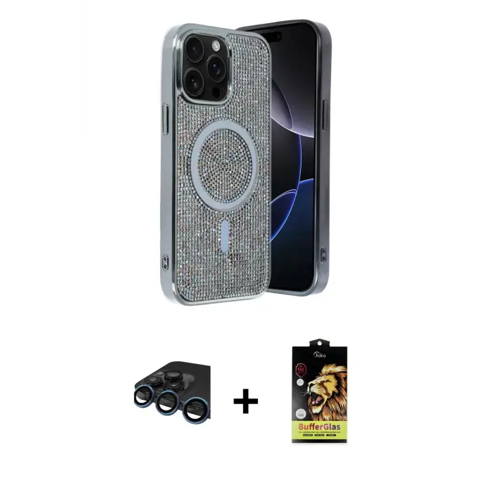 ieg™ iPhone 15 Pro Max Kılıf Eksen Çizgi - Siyah Buffer Cam Ekran Koruyucu + Raze Metal Kamera Lens - LT