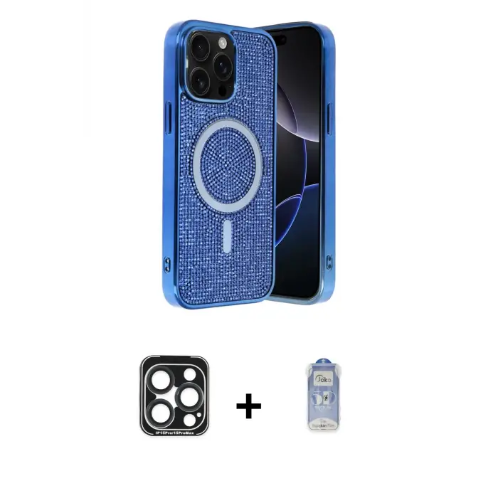 ieg™ iPhone 15 Pro Max Kılıf Eksen Çizgi - Siyah Joko Magic 5D Cam + PVD Metal Kamera Lens - LT
