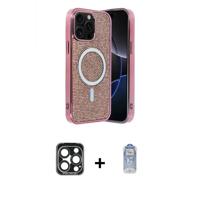 ieg™ iPhone 15 Pro Max Kılıf Eksen Çizgi - Siyah Joko Magic 5D Cam + PVD Metal Kamera Lens - LT