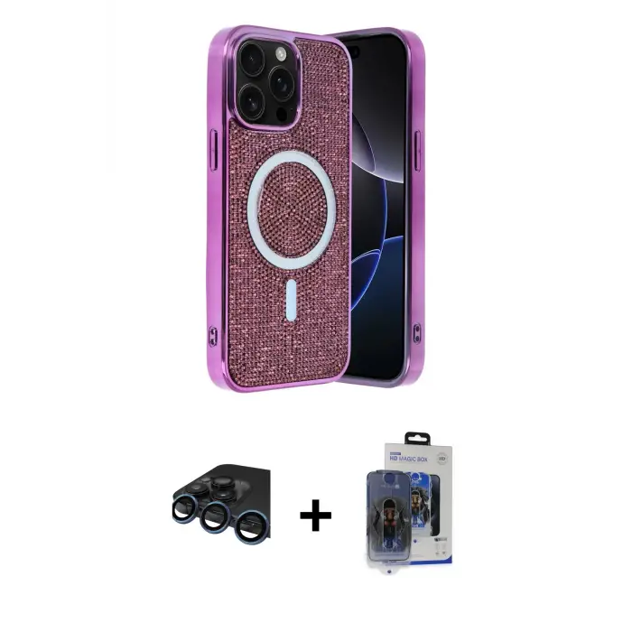ieg™ iPhone 15 Pro Max Kılıf Eksen Çizgi - Siyah Vanessa Magic Cam + Raze Metal Kamera Lens - LT