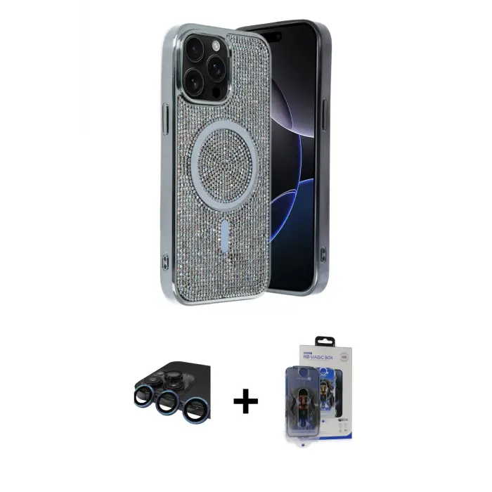 ieg™ iPhone 15 Pro Max Kılıf Eksen Çizgi - Siyah Vanessa Magic Cam + Raze Metal Kamera Lens - LT