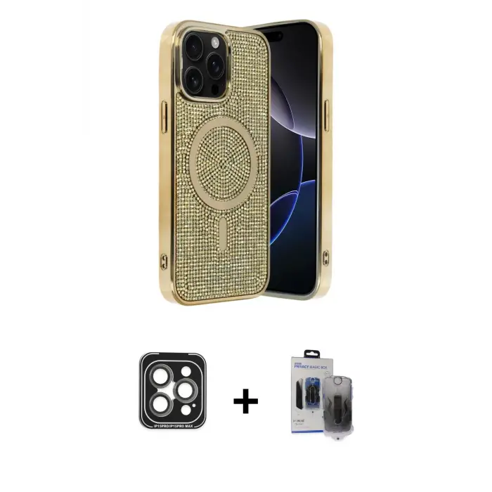 ieg™ iPhone 15 Pro Max Kılıf Eksen Çizgi - Siyah Vanessa Magic Hayalet Cam + PVD Metal Kamera Lens - GI