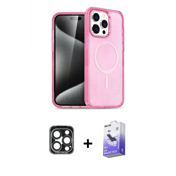 ieg™ iPhone 15 Pro Max Kılıf Eksen Doku Koleksiyonu - Siyah Bilvis 5in1 5D Magic Hayalet Cam Ekran Koruyucu + PVD Metal Kamera Lens - LT