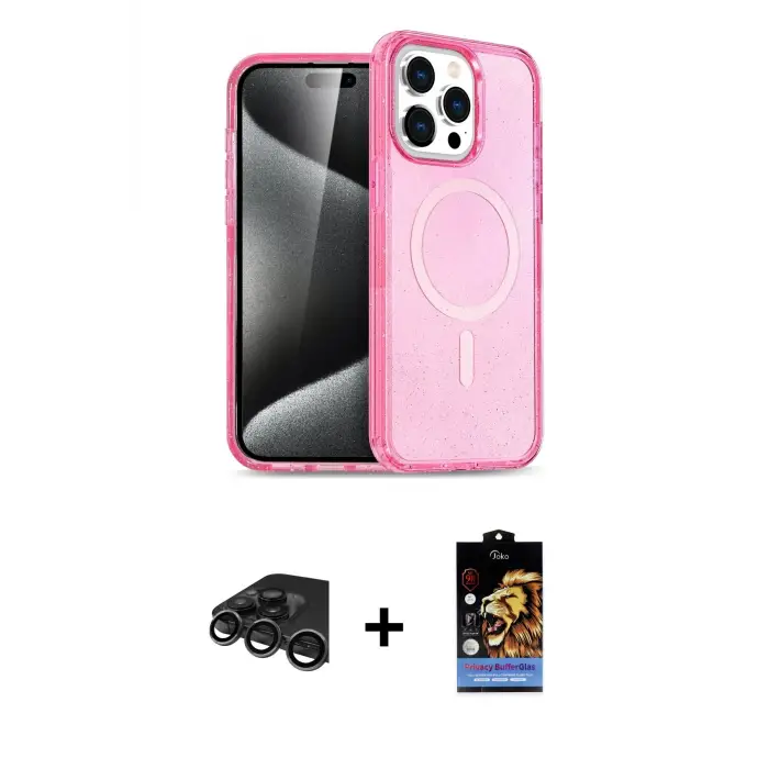 ieg™ iPhone 15 Pro Max Kılıf Eksen Doku Koleksiyonu - Siyah Buffer Hayalet Cam Ekran Koruyucu + Raze Metal Kamera Lens - TMGI
