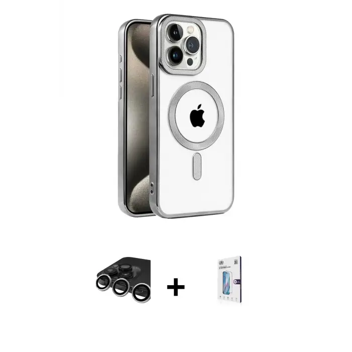 ieg™ iPhone 15 Pro Max Kılıf Eksen Form Koleksiyonu - Siyah Bilvis 0.18mm Plus Cam Ekran Koruyucu + Raze Metal Kamera Lens - GS