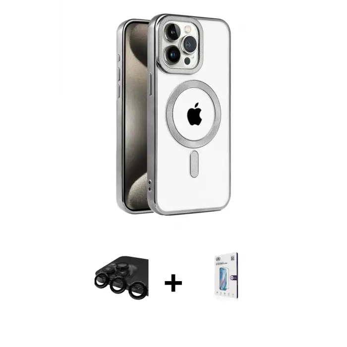 ieg™ iPhone 15 Pro Max Kılıf Eksen Form Koleksiyonu - Siyah Bilvis 0.18mm Plus Cam Ekran Koruyucu + Raze Metal Kamera Lens - SH