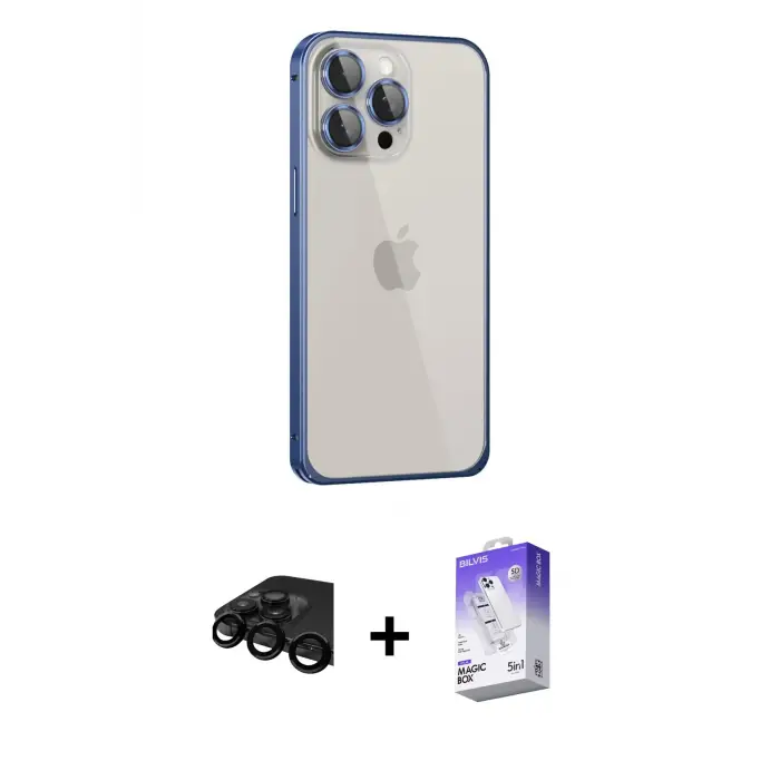 ieg™ iPhone 15 Pro Max Kılıf Eksen Form Serisi - Siyah Bilvis 5in1 3D Magic Cam Ekran Koruyucu + Raze Metal Kamera Lens - SH