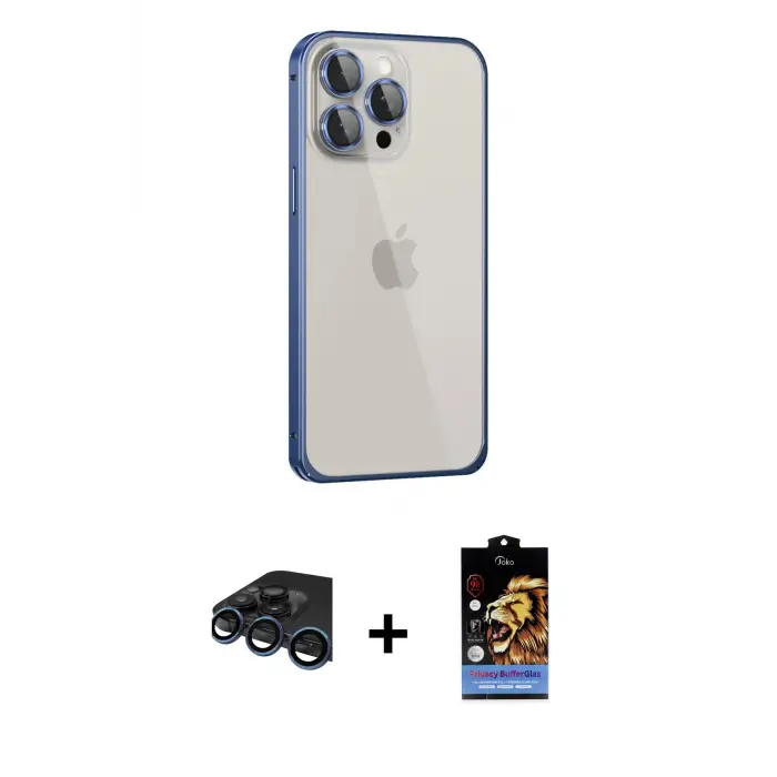 ieg™ iPhone 15 Pro Max Kılıf Eksen Form Serisi - Siyah Buffer Hayalet Cam Ekran Koruyucu + Raze Metal Kamera Lens - LT