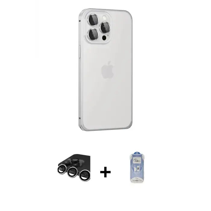ieg™ iPhone 15 Pro Max Kılıf Eksen Form Serisi - Siyah Joko Magic 5D Cam + Raze Metal Kamera Lens - GS