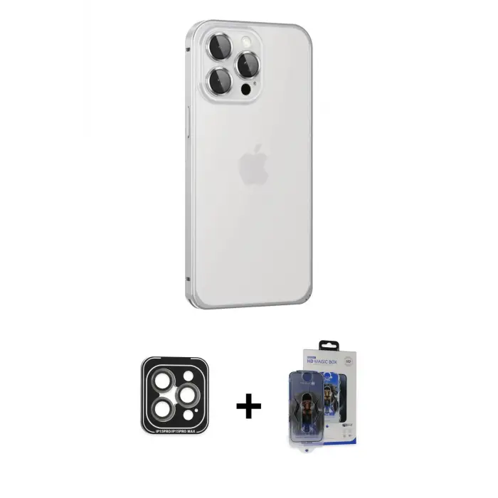 ieg™ iPhone 15 Pro Max Kılıf Eksen Form Serisi - Siyah Vanessa Magic Cam + PVD Metal Kamera Lens - GI