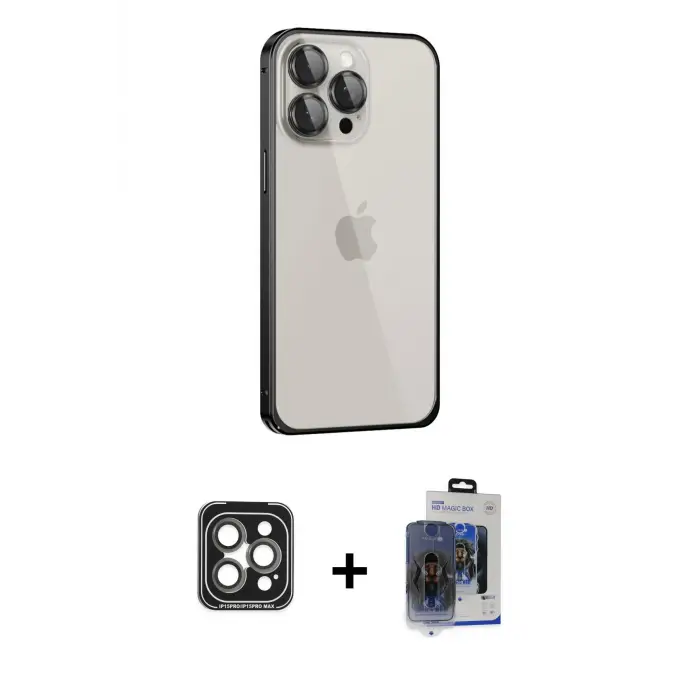 ieg™ iPhone 15 Pro Max Kılıf Eksen Form Serisi - Siyah Vanessa Magic Cam + PVD Metal Kamera Lens - GI