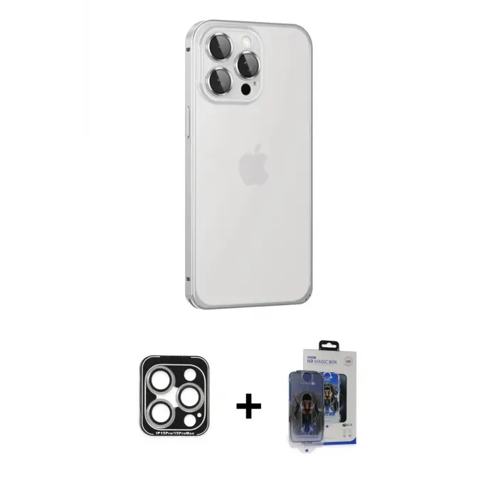 ieg™ iPhone 15 Pro Max Kılıf Eksen Form Serisi - Siyah Vanessa Magic Cam + PVD Metal Kamera Lens - GS