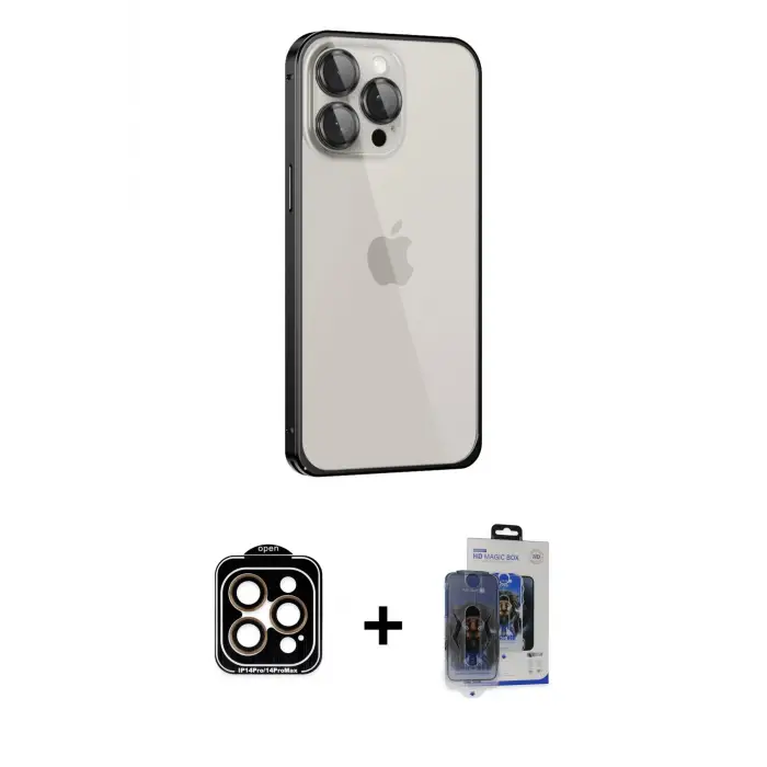 ieg™ iPhone 15 Pro Max Kılıf Eksen Form Serisi - Siyah Vanessa Magic Cam + PVD Metal Kamera Lens - TU