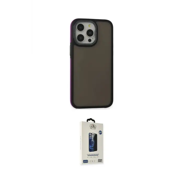 ieg™ iPhone 15 Pro Max Kılıf Eksen Işık - Siyah Bilvis Hayalet Cam Ekran Koruyucu