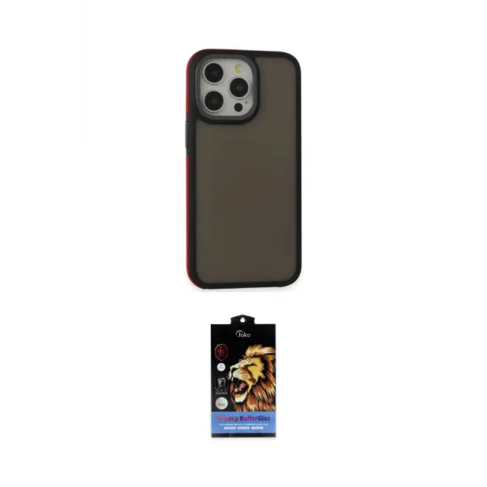 ieg™ iPhone 15 Pro Max Kılıf Eksen Işık - Siyah Buffer Hayalet Cam Ekran Koruyucu
