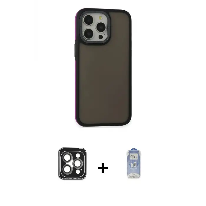 ieg™ iPhone 15 Pro Max Kılıf Eksen Işık - Siyah Joko Magic 5D Cam + PVD Metal Kamera Lens - GI