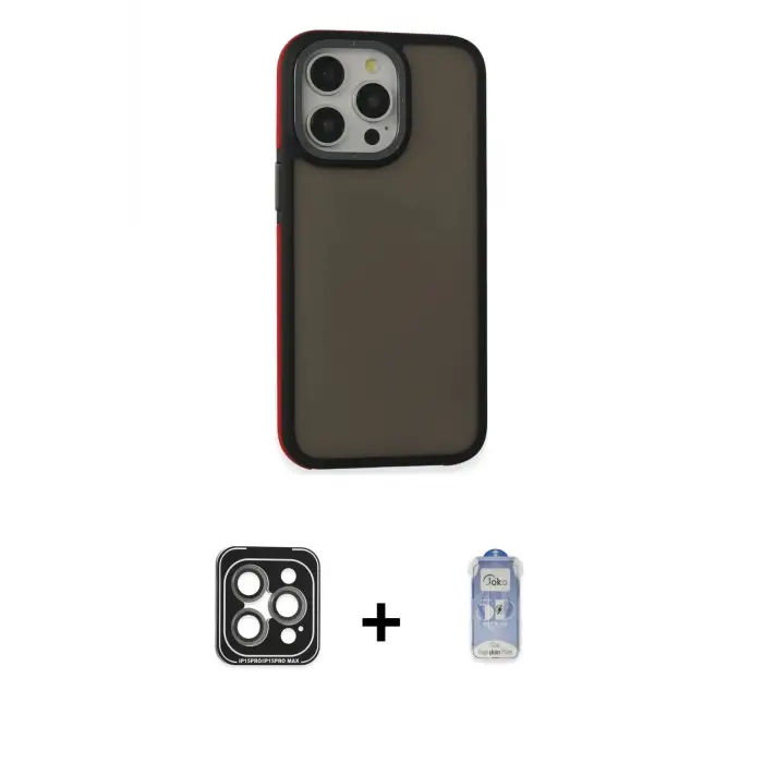 ieg™ iPhone 15 Pro Max Kılıf Eksen Işık - Siyah Joko Magic 5D Cam + PVD Metal Kamera Lens - GI
