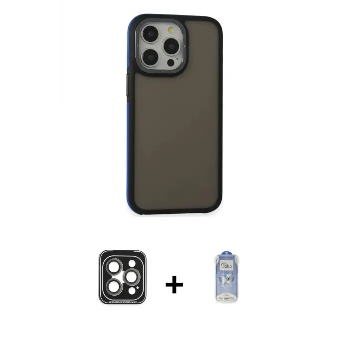 ieg™ iPhone 15 Pro Max Kılıf Eksen Işık - Siyah Joko Magic 5D Cam + PVD Metal Kamera Lens - GI