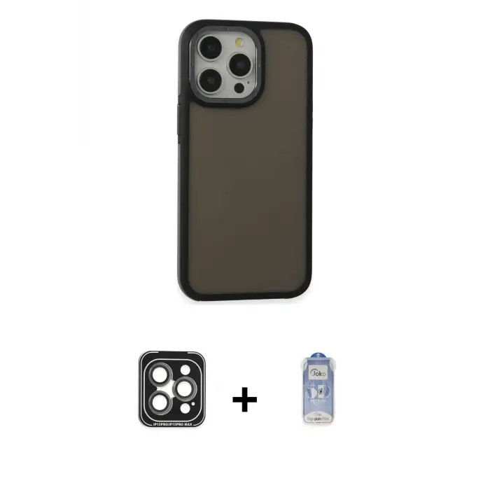 ieg™ iPhone 15 Pro Max Kılıf Eksen Işık - Siyah Joko Magic 5D Cam + PVD Metal Kamera Lens - GI