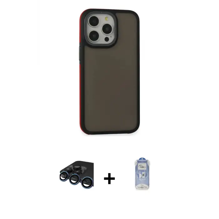 ieg™ iPhone 15 Pro Max Kılıf Eksen Işık - Siyah Joko Magic 5D Cam + Raze Metal Kamera Lens - LT