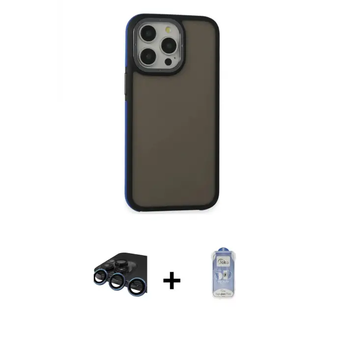 ieg™ iPhone 15 Pro Max Kılıf Eksen Işık - Siyah Joko Magic 5D Cam + Raze Metal Kamera Lens - LT