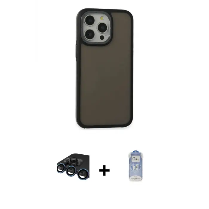 ieg™ iPhone 15 Pro Max Kılıf Eksen Işık - Siyah Joko Magic 5D Cam + Raze Metal Kamera Lens - LT