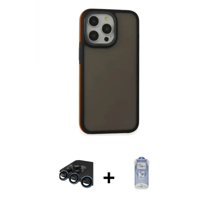 ieg™ iPhone 15 Pro Max Kılıf Eksen Işık - Siyah Joko Magic 5D Cam + Raze Metal Kamera Lens - LT