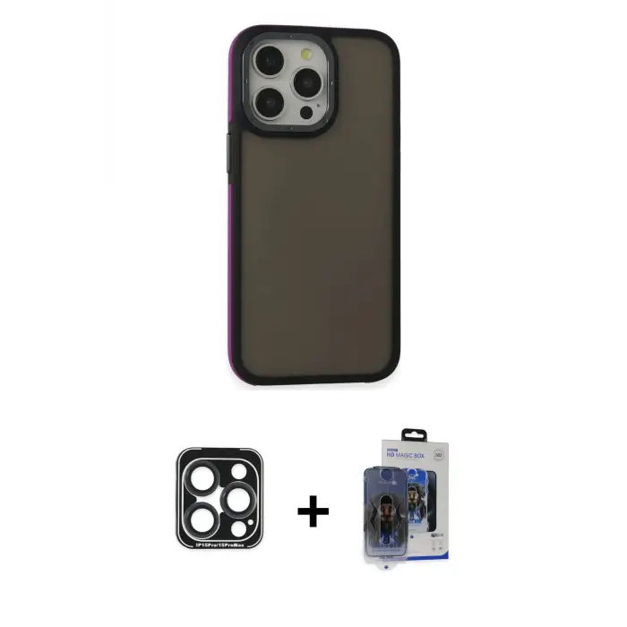 ieg™ iPhone 15 Pro Max Kılıf Eksen Işık - Siyah Vanessa Magic Cam + PVD Metal Kamera Lens - LT