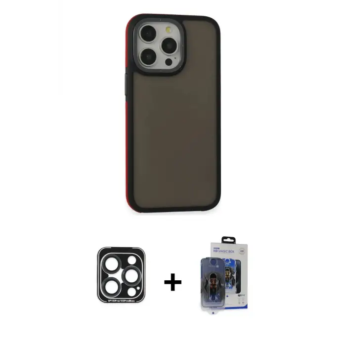 ieg™ iPhone 15 Pro Max Kılıf Eksen Işık - Siyah Vanessa Magic Cam + PVD Metal Kamera Lens - LT