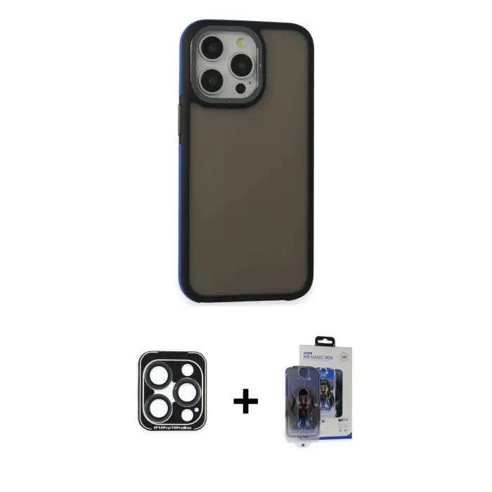ieg™ iPhone 15 Pro Max Kılıf Eksen Işık - Siyah Vanessa Magic Cam + PVD Metal Kamera Lens - LT