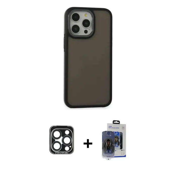 ieg™ iPhone 15 Pro Max Kılıf Eksen Işık - Siyah Vanessa Magic Cam + PVD Metal Kamera Lens - LT