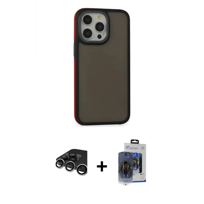 ieg™ iPhone 15 Pro Max Kılıf Eksen Işık - Siyah Vanessa Magic Cam + Raze Metal Kamera Lens - GS