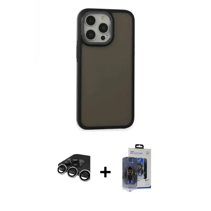 ieg™ iPhone 15 Pro Max Kılıf Eksen Işık - Siyah Vanessa Magic Cam + Raze Metal Kamera Lens - GS