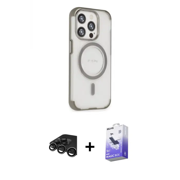 ieg™ iPhone 15 Pro Max Kılıf Eksen Klasik Koleksiyonu - Siyah Bilvis 5in1 5D Magic Hayalet Cam Ekran Koruyucu + Raze Metal Kamera Lens - TMGI