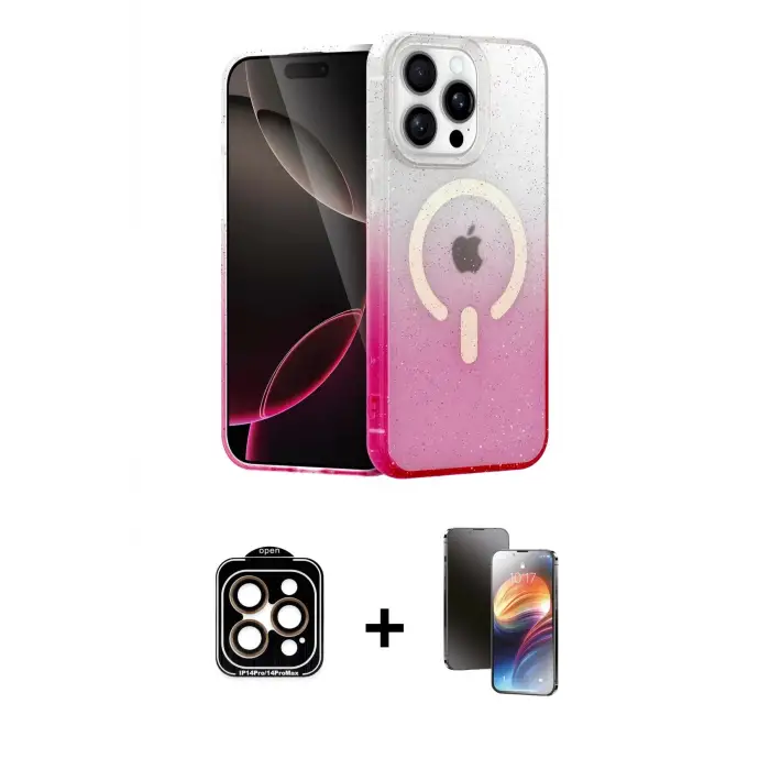 ieg™ iPhone 15 Pro Max Kılıf Eksen Minimal Özel Seri - Siyah 3D Antistatik Mat Seramik Nano Ekran Koruyucu + PVD Metal Kamera Lens - TU