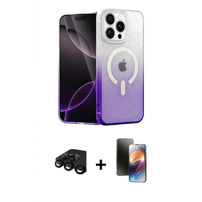 ieg™ iPhone 15 Pro Max Kılıf Eksen Minimal Özel Seri - Siyah 3D Antistatik Mat Seramik Nano Ekran Koruyucu + Raze Metal Kamera Lens - SH