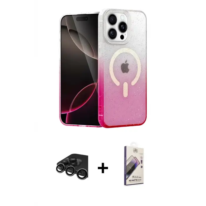 ieg™ iPhone 15 Pro Max Kılıf Eksen Minimal Özel Seri - Siyah Bilvis 3D Mat Cam Ekran Koruyucu + Raze Metal Kamera Lens - TMGI