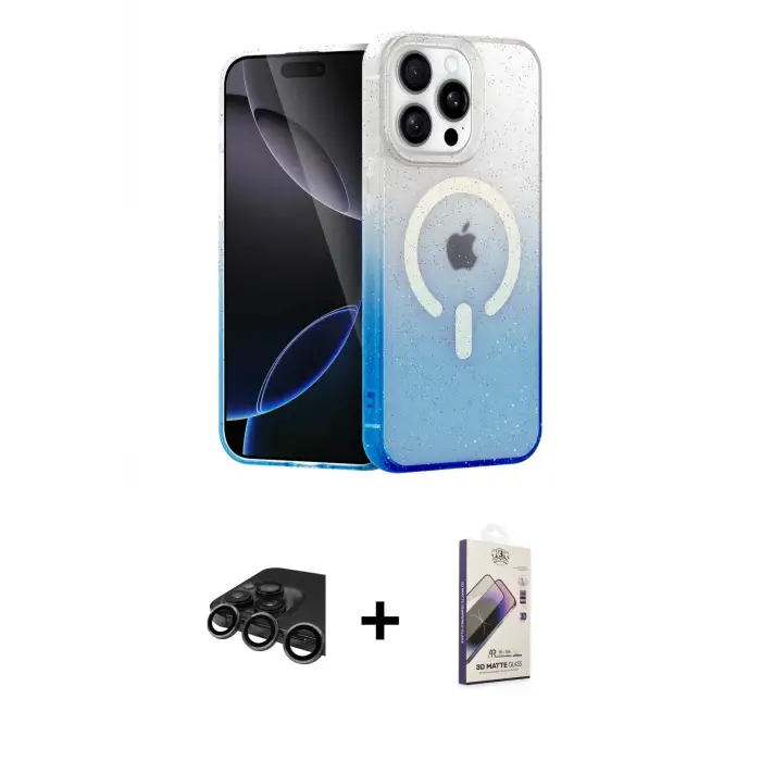 ieg™ iPhone 15 Pro Max Kılıf Eksen Minimal Özel Seri - Siyah Bilvis 3D Mat Cam Ekran Koruyucu + Raze Metal Kamera Lens - TMGI