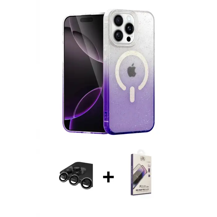 ieg™ iPhone 15 Pro Max Kılıf Eksen Minimal Özel Seri - Siyah Bilvis 3D Mat Cam Ekran Koruyucu + Raze Metal Kamera Lens - TMGI