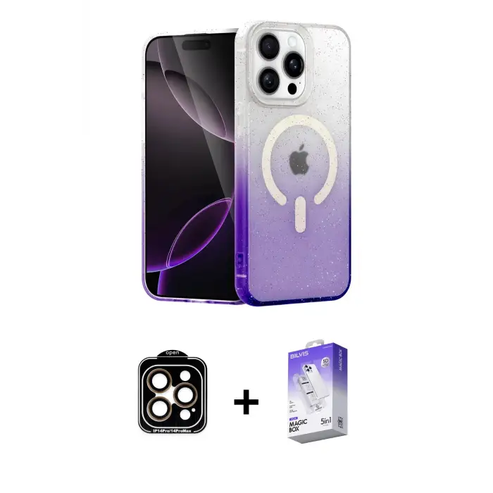 ieg™ iPhone 15 Pro Max Kılıf Eksen Minimal Özel Seri - Siyah Bilvis 5in1 3D Magic Cam Ekran Koruyucu + PVD Metal Kamera Lens - TU