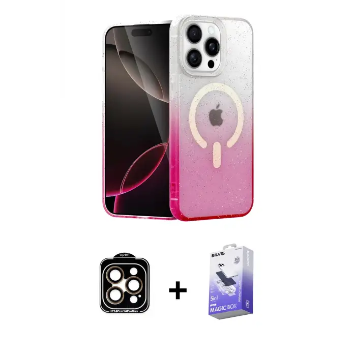 ieg™ iPhone 15 Pro Max Kılıf Eksen Minimal Özel Seri - Siyah Bilvis 5in1 5D Magic Hayalet Cam Ekran Koruyucu + PVD Metal Kamera Lens - TU
