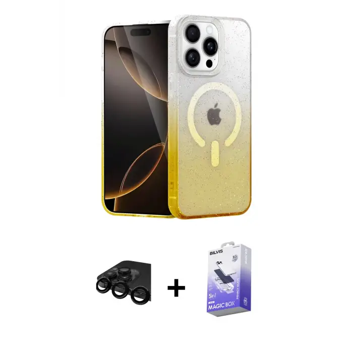 ieg™ iPhone 15 Pro Max Kılıf Eksen Minimal Özel Seri - Siyah Bilvis 5in1 5D Magic Hayalet Cam Ekran Koruyucu + Raze Metal Kamera Lens - SH